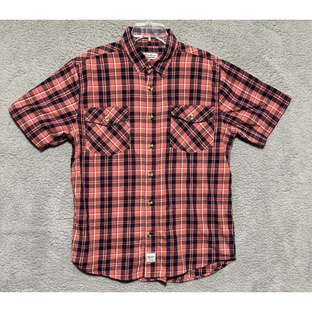 Eddie Bauer‎ Workwear Foreman Fit Mens L Shirt Salmon Plaid Camp Hiking Western
